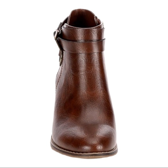 Michael by Michael Shannon Blair Boot Cognac Faux Leather Block Heel Moto Style - Picture 13 of 15